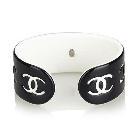 chanel black and white resin cuff|vintage Chanel cuff bracelet.